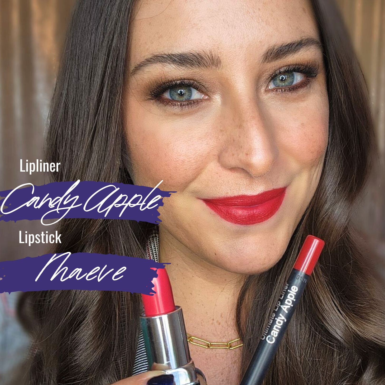red lip with candy apple liner and Maeve Lipstick
