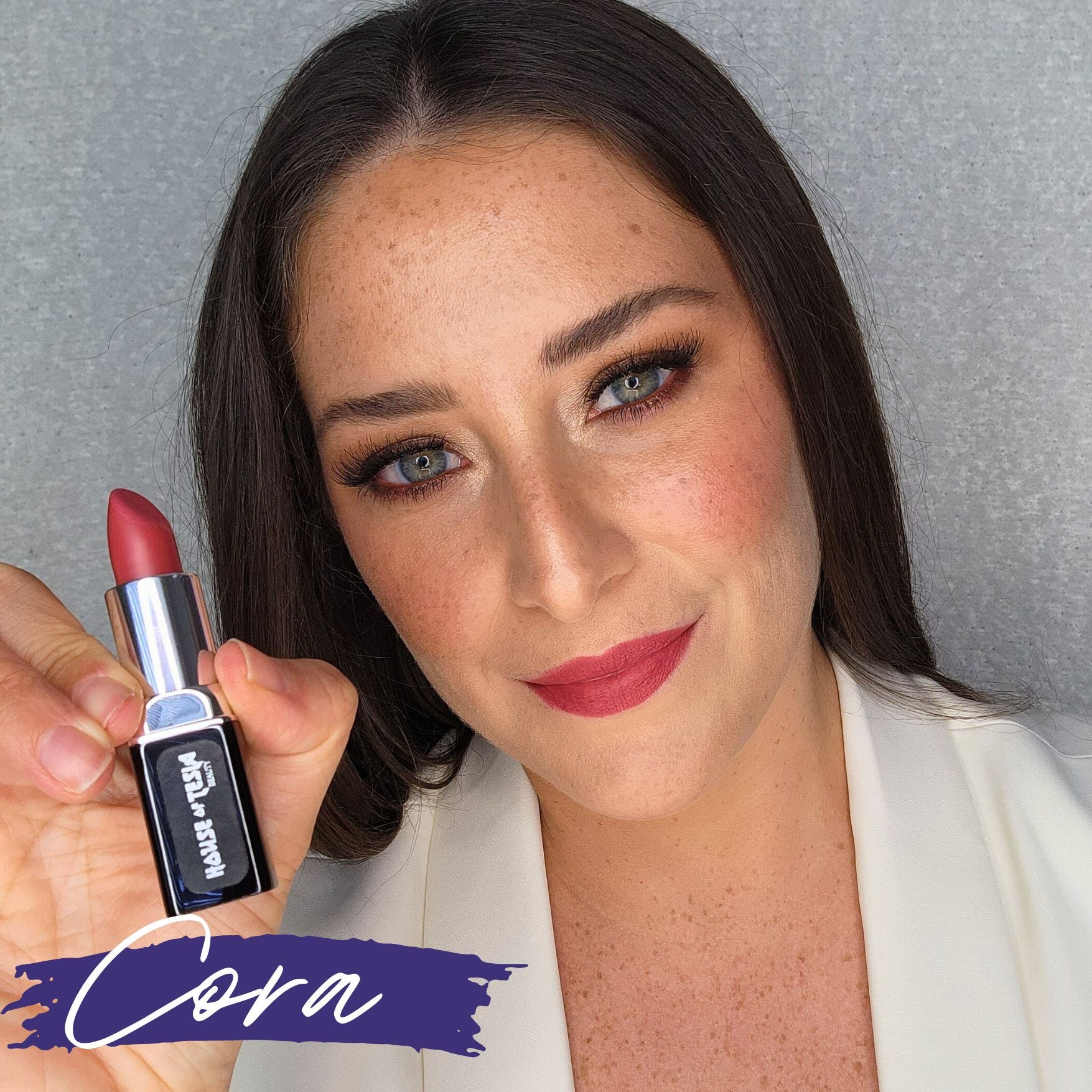 House of Tesla Cora Matte Lipstick on Model