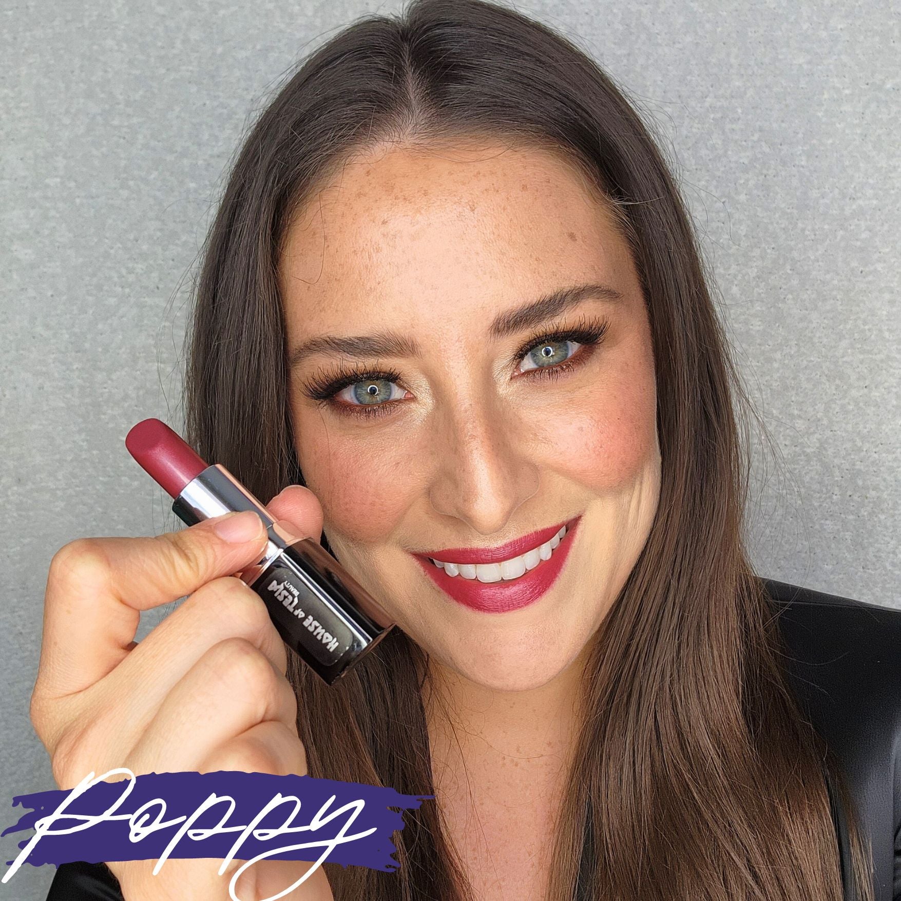 House of Tesla Poppy Creme Lipstick on Model